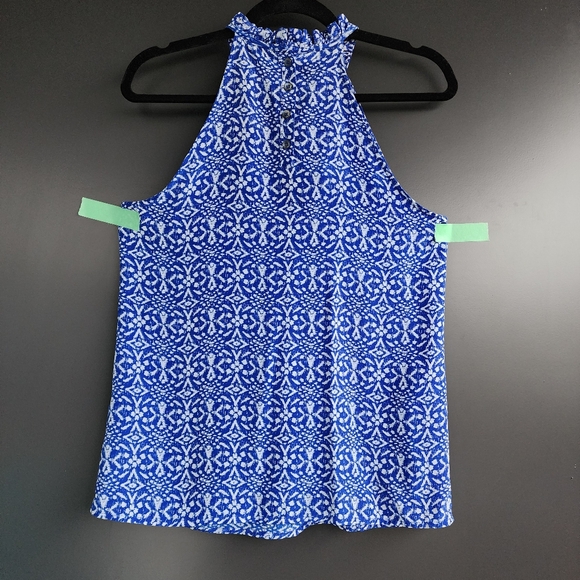 NWOT   BLUE & WHITE 100% SILK SLEEVELESS BLOUSE BY CYNTHIA ROWLEY - SIZE… - Picture 5 of 10